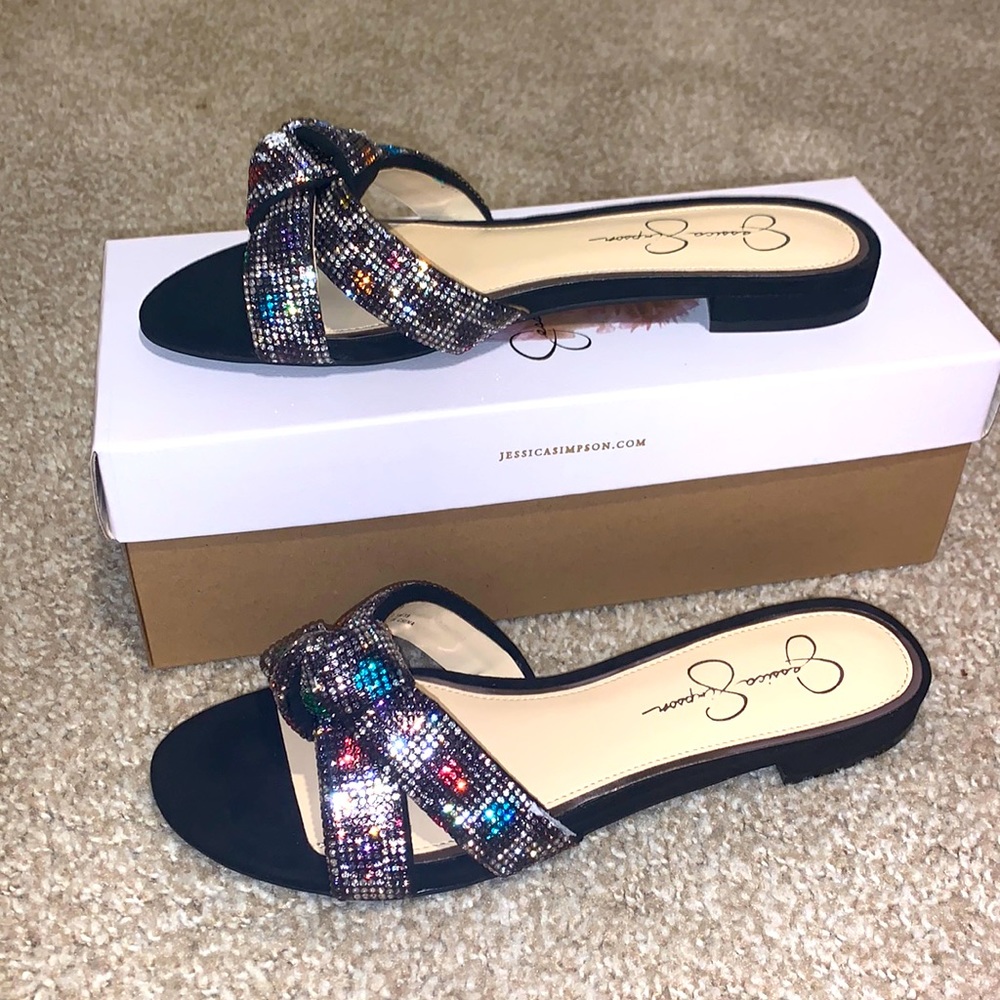 Jessica Simpson Black and Multicolor Slide Sandals